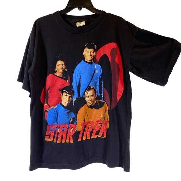 VINTAGE 1995 Star Trek Tee T-shirt Men's size Large Black Graphic Tour Champ - Picture 1 of 5